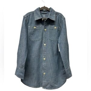 New! Gap Denim long sleeve button down chambray shirt, cotton, boy's XS regular